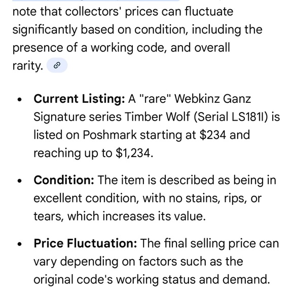 RARE "Collectible" Webkinz Ganz (R) Signature series Timber Wolf / Serial LS181I - Picture 8 of 8